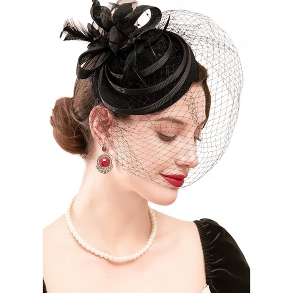 Black Fascinator Flower Mesh Feathers Hair Clip - Picture 1 of 7
